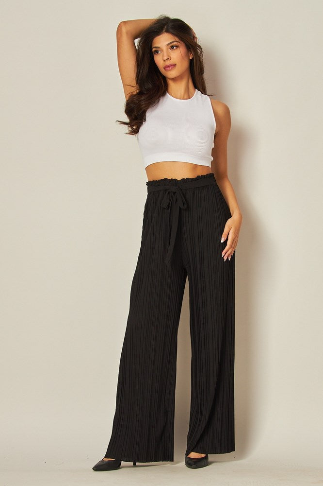 Tie Front Pleated Pant in Black