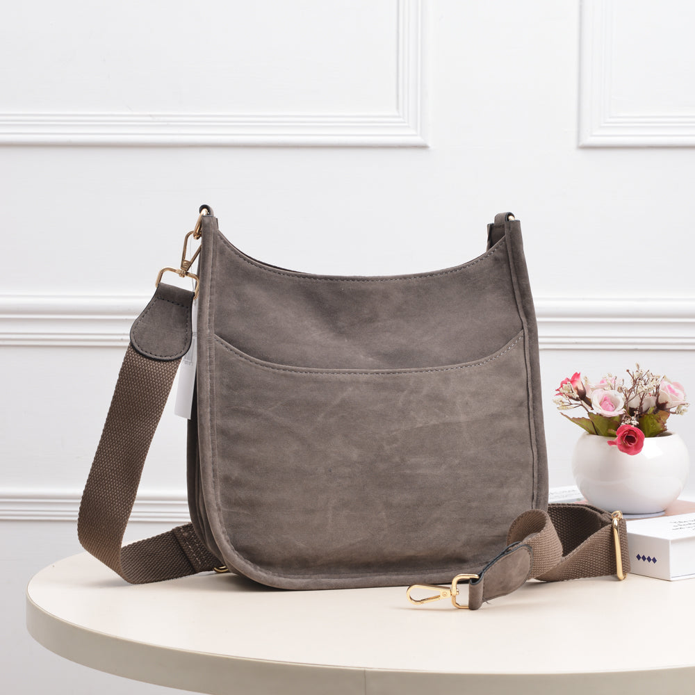 The Bijou Faux Suede Crossbody Bag with Canvas Strap