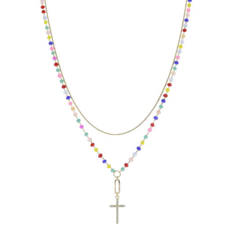 Two Strand Beaded Cross Necklace