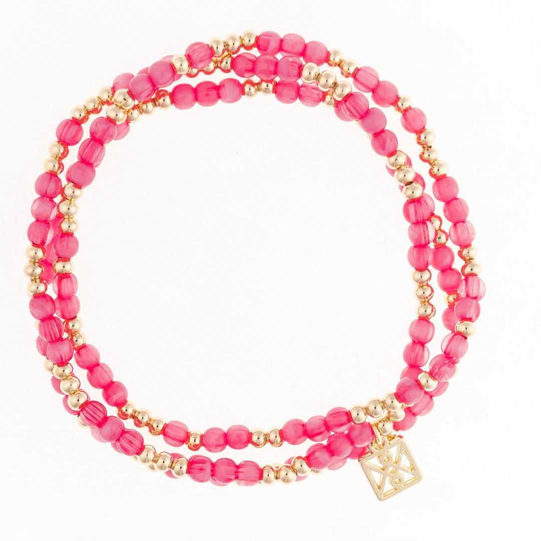 Rachel Beaded Stretch Bracelet in Hot Pink
