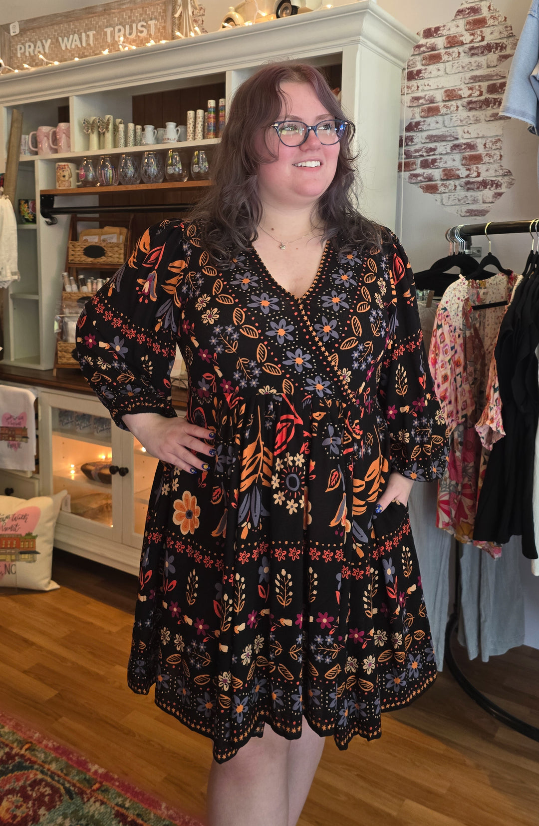 Floral Printed Gauze Dress in Ash Black