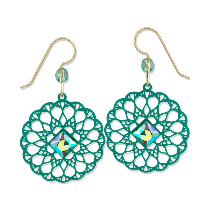 Teal Filigree Mandala Earrings