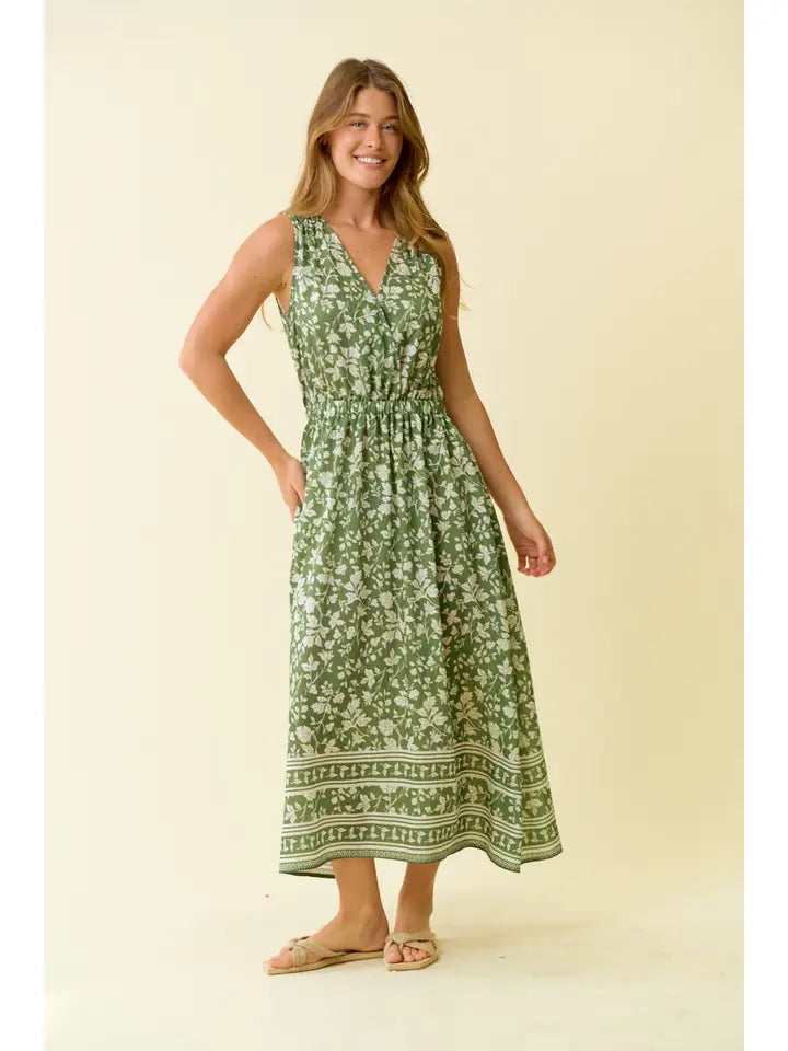 surplice midi dress Border Print in Sage Ivory – The Tulip Magnolia My Actual Bust is:28