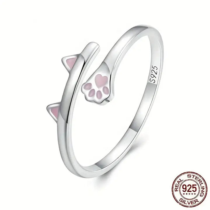 Silver Cat Paw Adjustable Ring