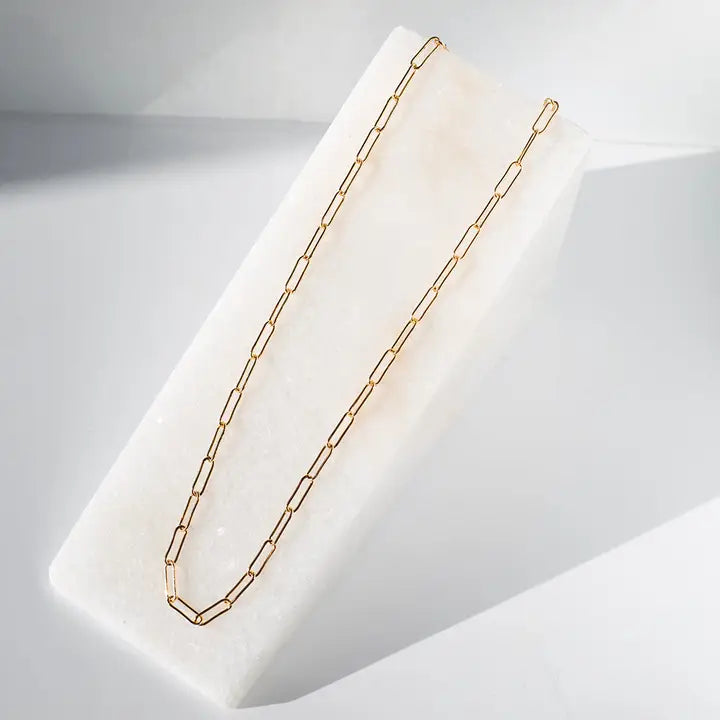 Gilded Gold Necklace-18" Paper Clip Charm Bar Necklace