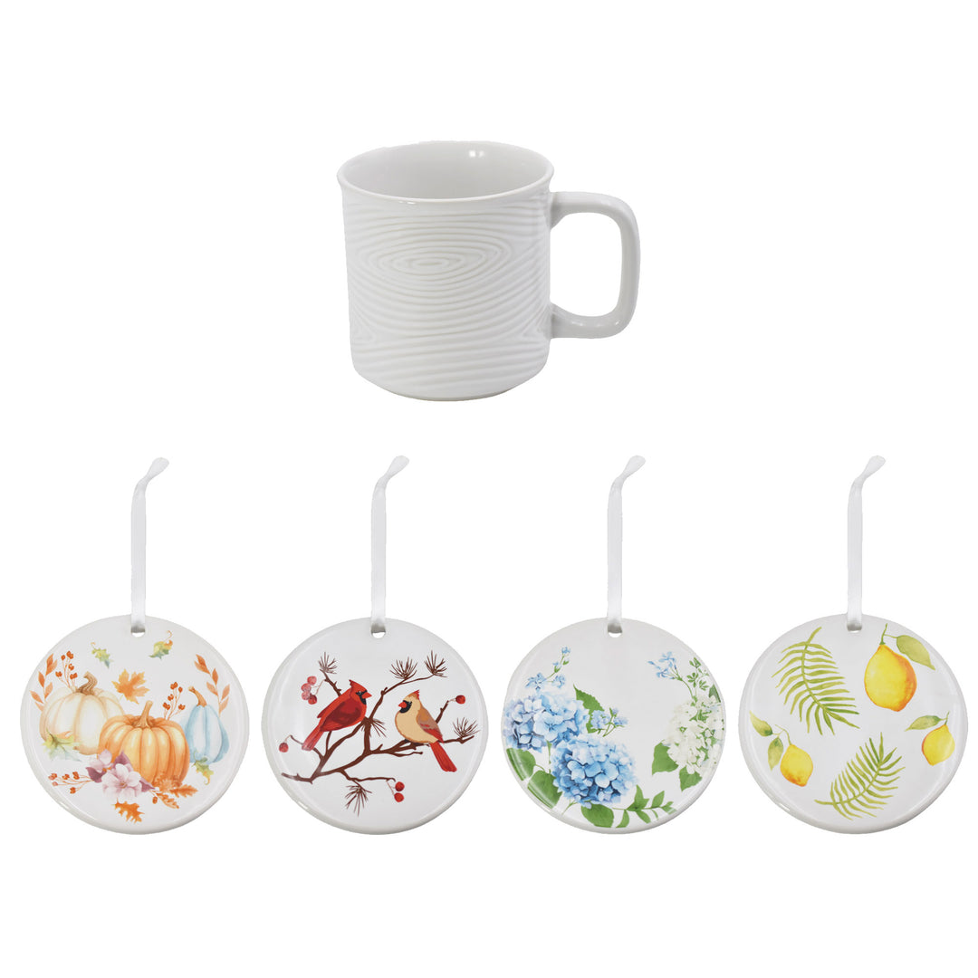 16oz Mug with 4 Seasonal Coasters - Woodland White
