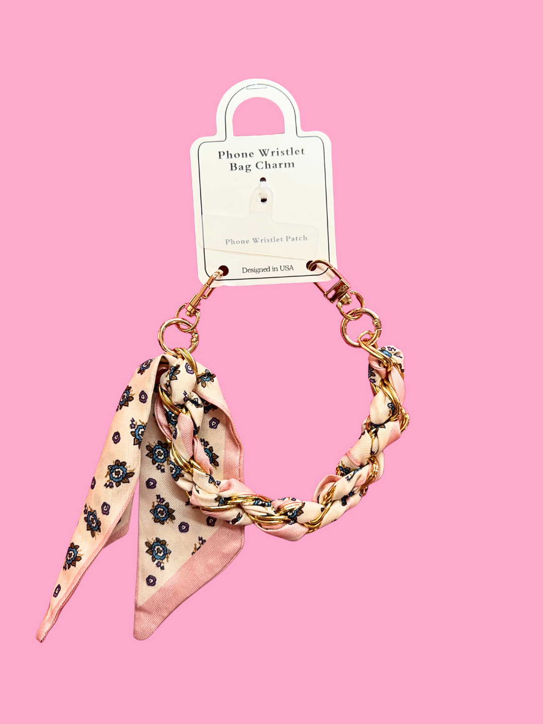 Silk Scarf Phone Holder Wristlet in Pink