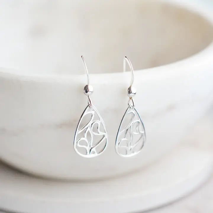 Silver Paisley Teardrop Earrings