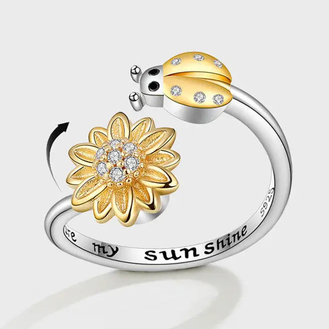Sunflower Ladybug Sterling Silver Fidget Ring
