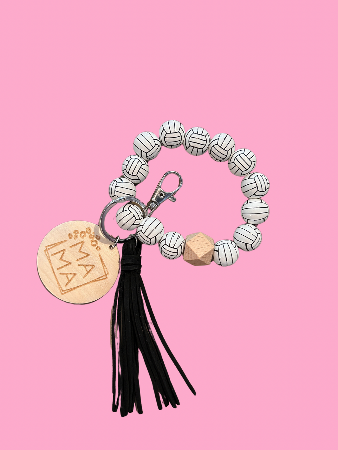 Mama Volleyball Sports Keychain With Wooden Beads