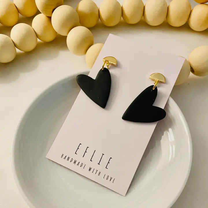 Black Heart Polymer Clay Dangling Earrings