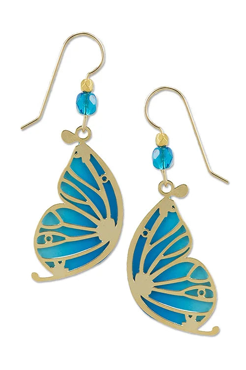 Blue Butterfly Wings with Gold Overlay Earrings