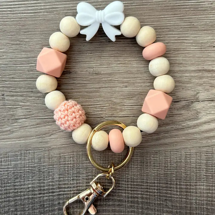 Bow Wristlet Keychain in White