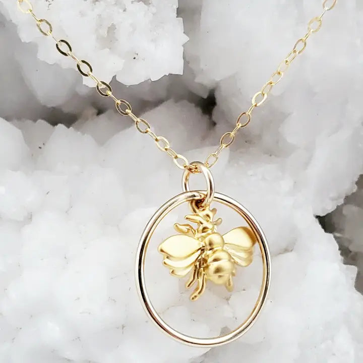 Gold Flying Bumble Bee Necklace