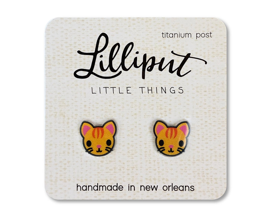 Lilliput Orange Cat Post Earrings