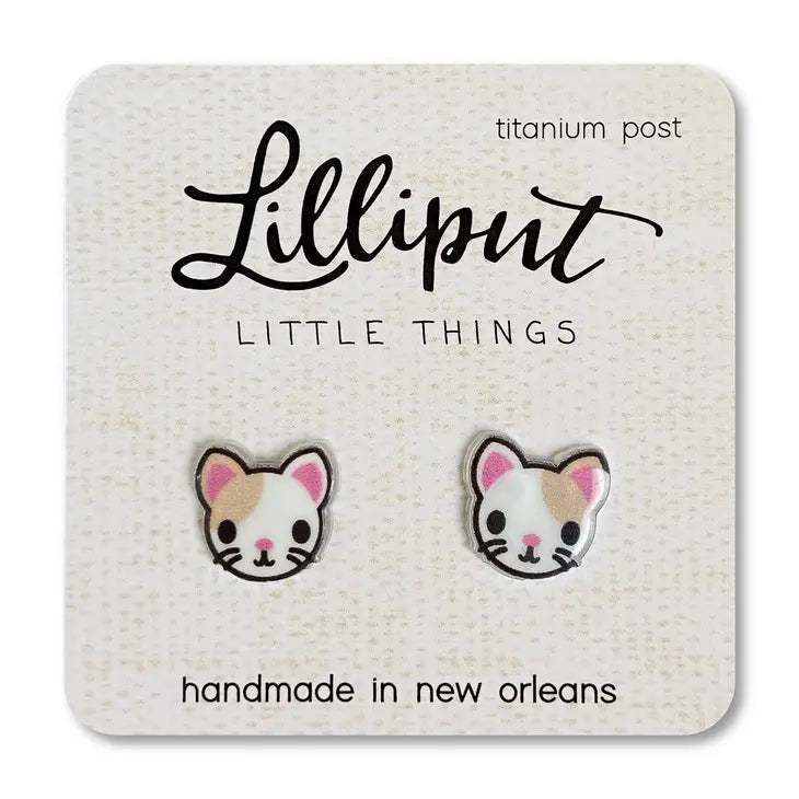 Lilliput Tan and White Cat Post Earrings