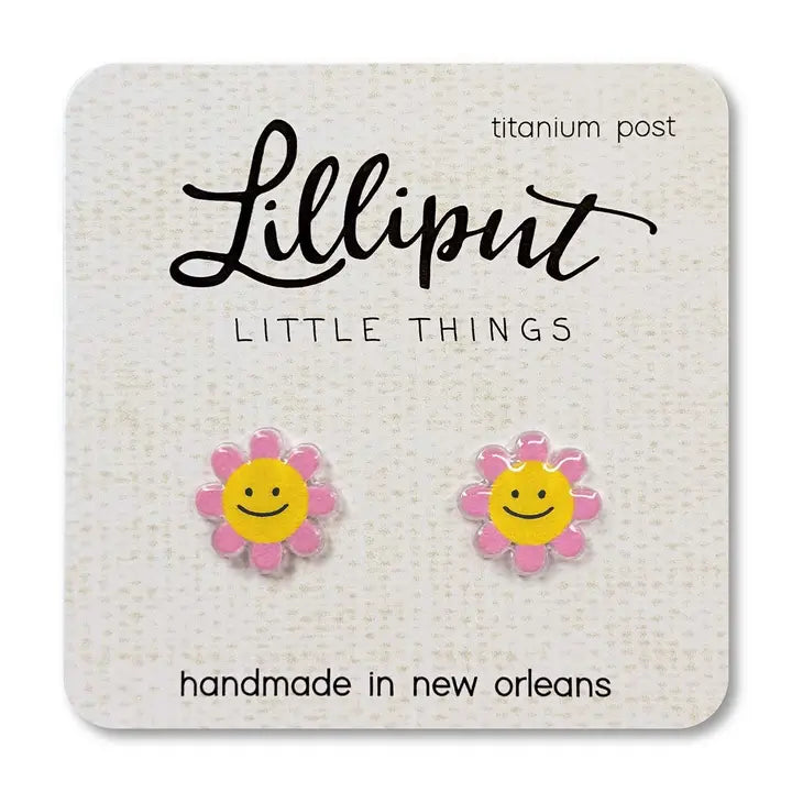 Pink Happy Daisy Post Earrings