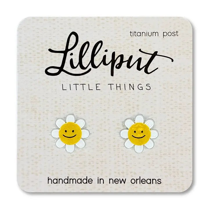 White Happy Daisy Post Earrings