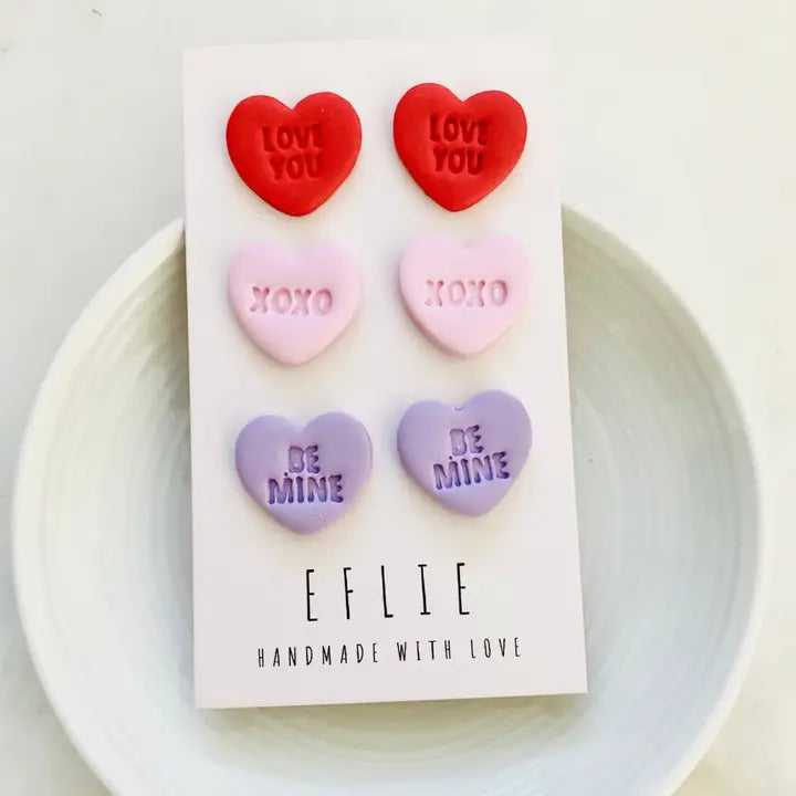 Valentine's Hearts Stud Polymer Clay Earrings Set