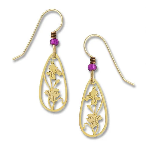 Gold Iris Flower Earrings