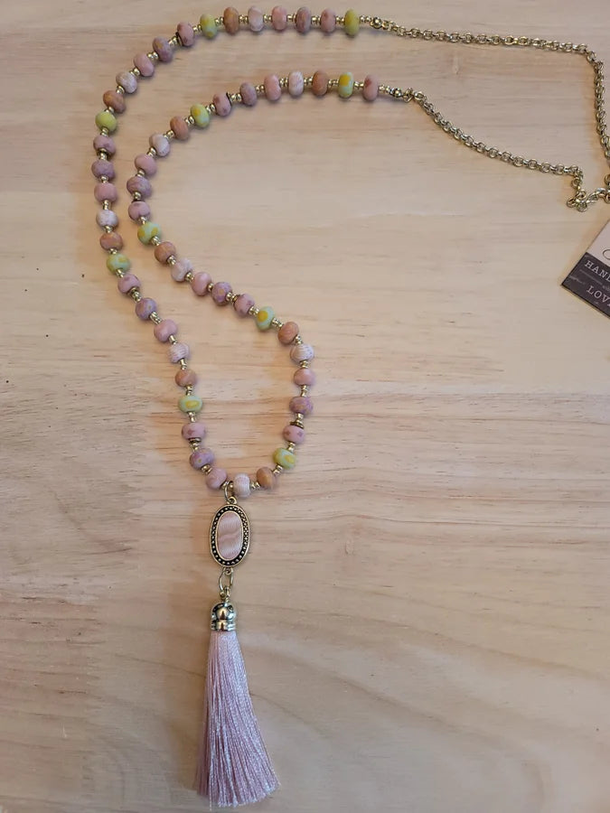 Pink Salt Tassel Beaded Handmade Reversible Necklace