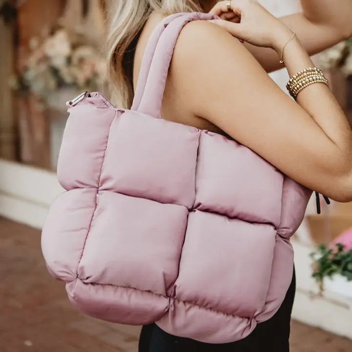 Mini Puffer Tote in Mauve