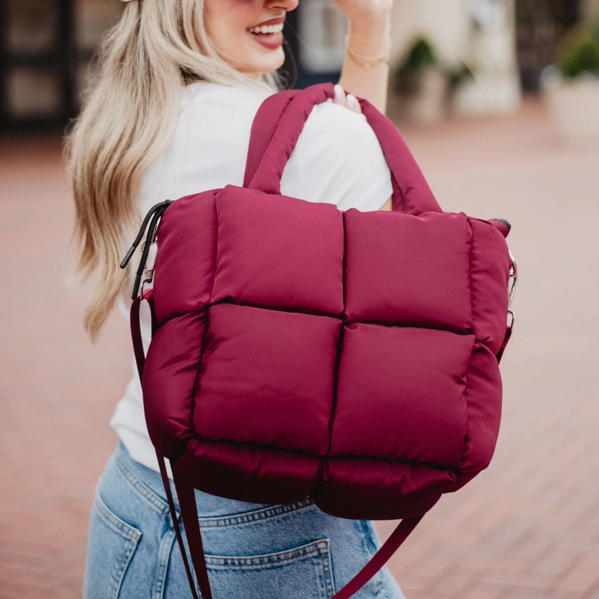 Mini Puffer Tote in Wine
