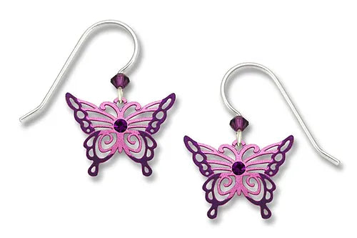 Purple & Pink Filigree Butterfly Earrings