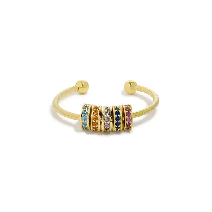 Rainbow Bead Gold Fidget Ring