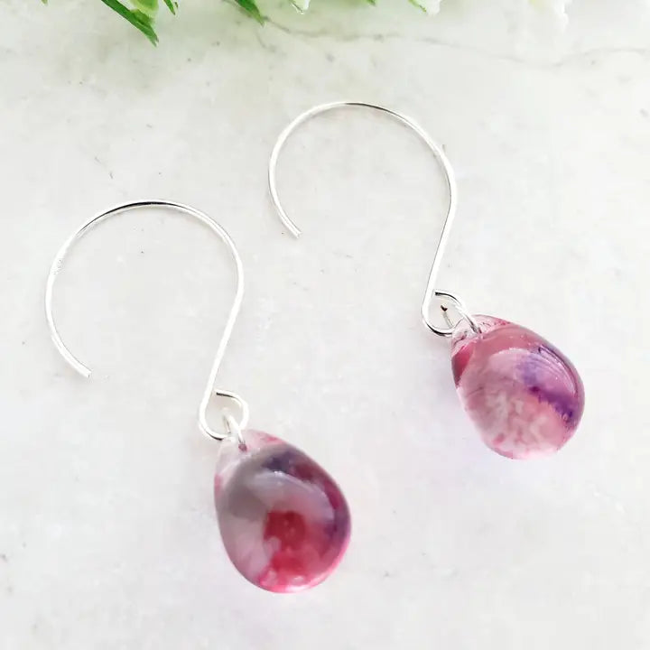 Glass Teardrop Earrings - Red Violet