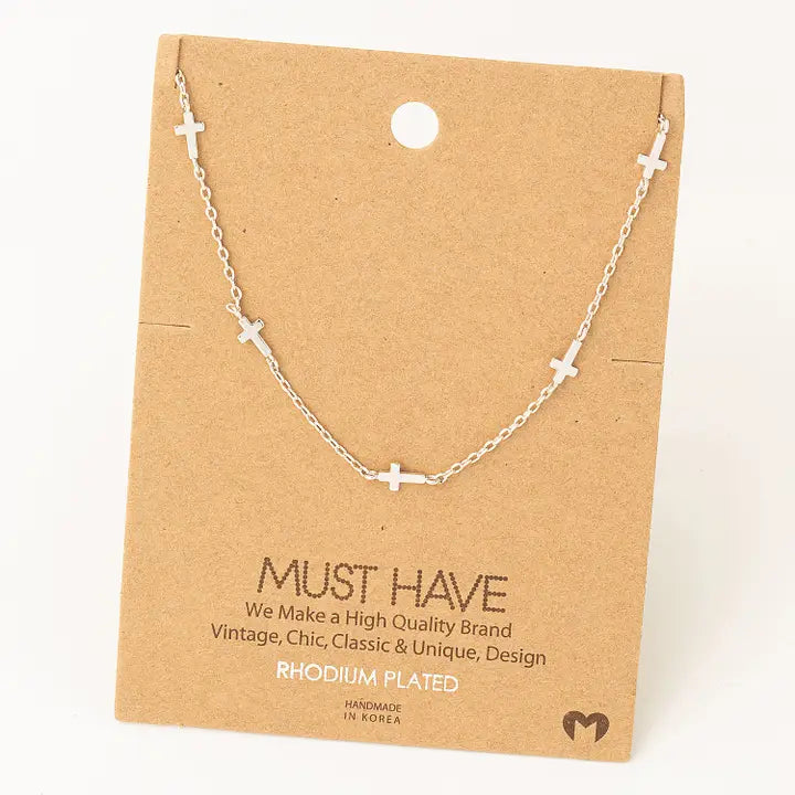 Silver Dainty Cross Station Necklace