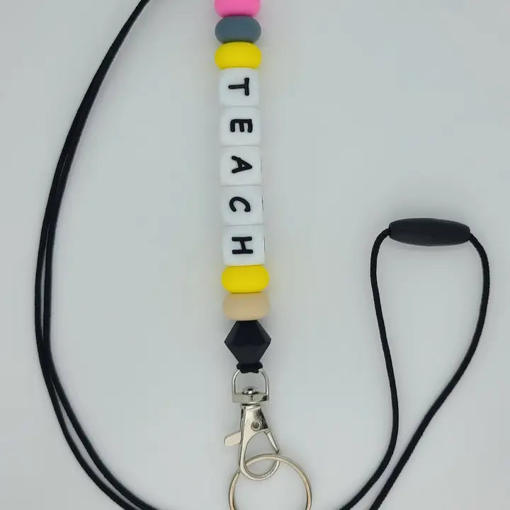 "Teach" Pencil Lanyard in White