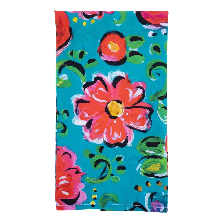 Turquoise Flower Tea Towel