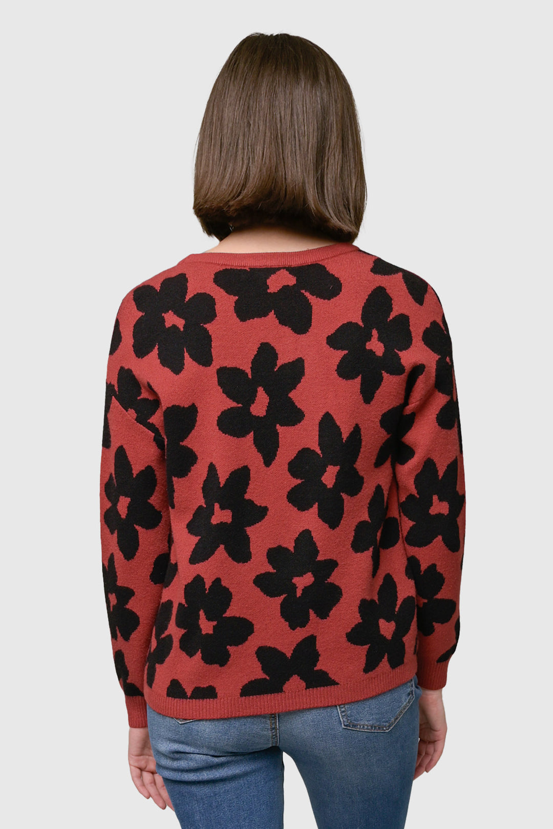 Soft Flower Crew Neck Sweater in Paprika