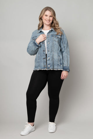 Frayed Hem Denim Jacket in Mercedes Wash