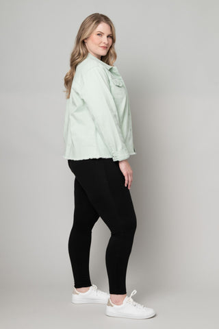 Frayed Hem Denim Jacket in Moss Green