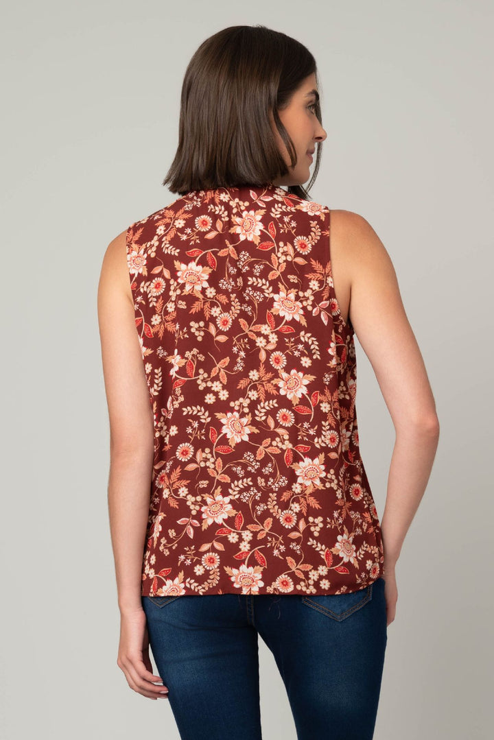 Printed Crepe Ruffle Neck Tank