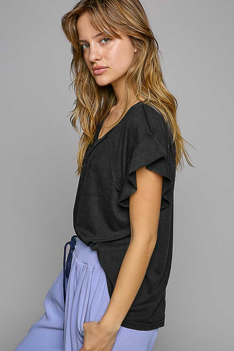 Black Ruffle Sleeve Top
