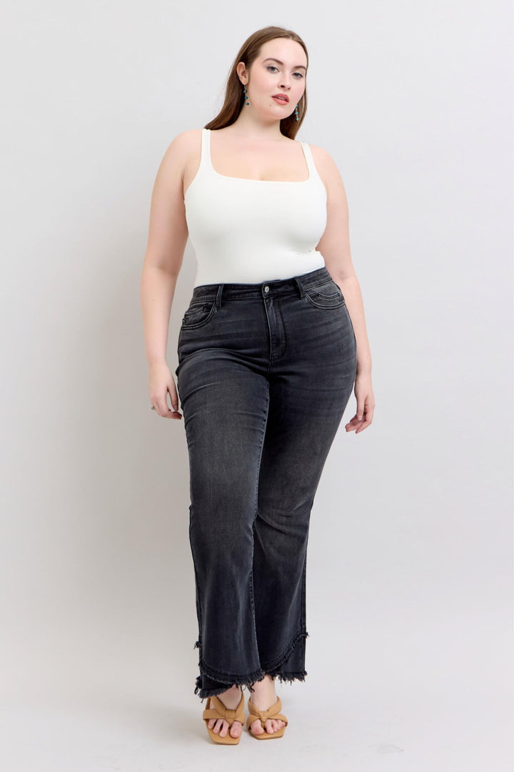Judy Blue Black Flare Mock Fray Tulip Hem