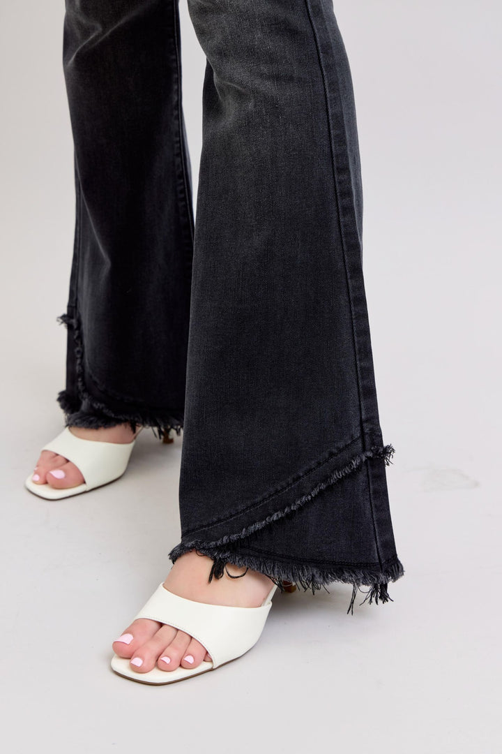 Judy Blue Black Flare Mock Fray Tulip Hem
