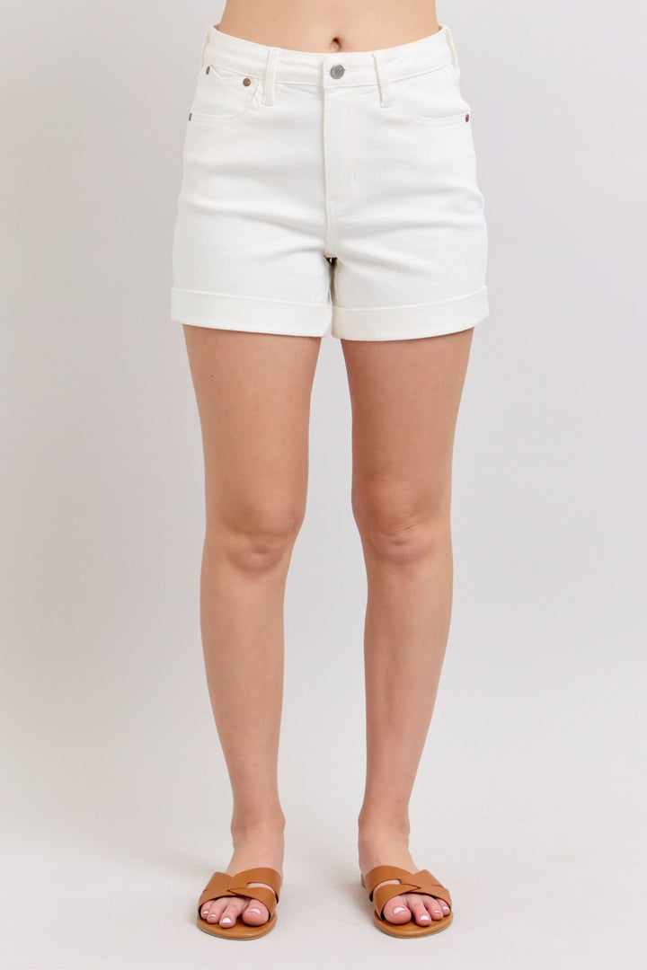 Judy Blue White Double Roll Cuff Shorts