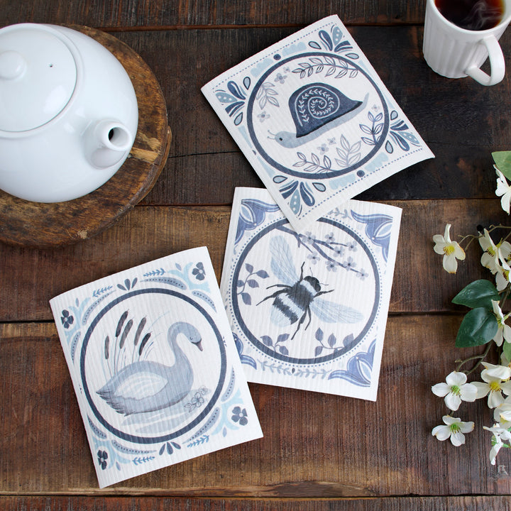 Set of 3 Swedish Dish Cloths with Tile Patterns