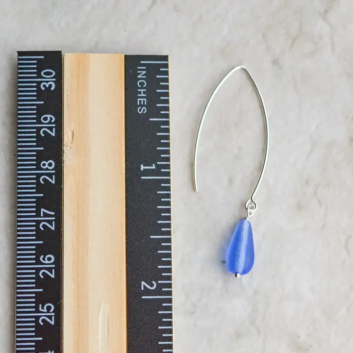 Eco Sapphire Blue Sea Glass Marquis Droplet Earrings