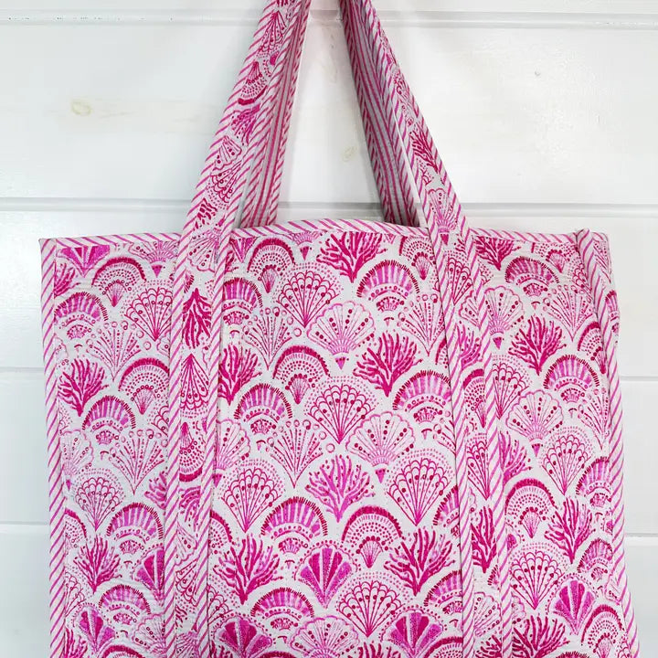 Pink Seashell Oversized Quilted Tote Bag