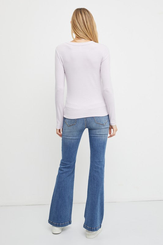 Long Sleeve Round Neck Soft Top in Winter White