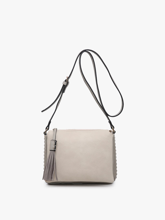 Sabrina 2 Tone Crossbody w/ 3 Compartments- Ivory/Grey