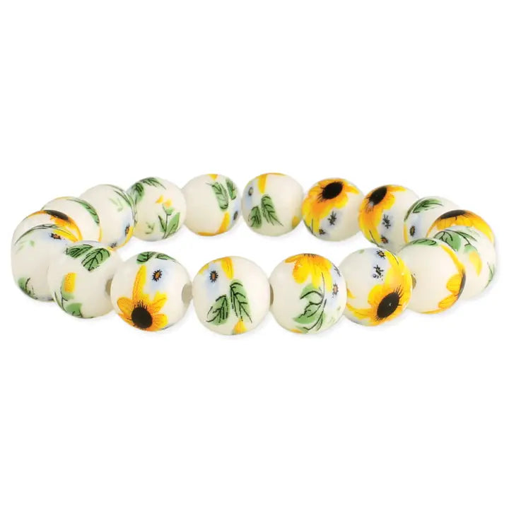 Vintage Floral Ceramic Stretch Bracelet