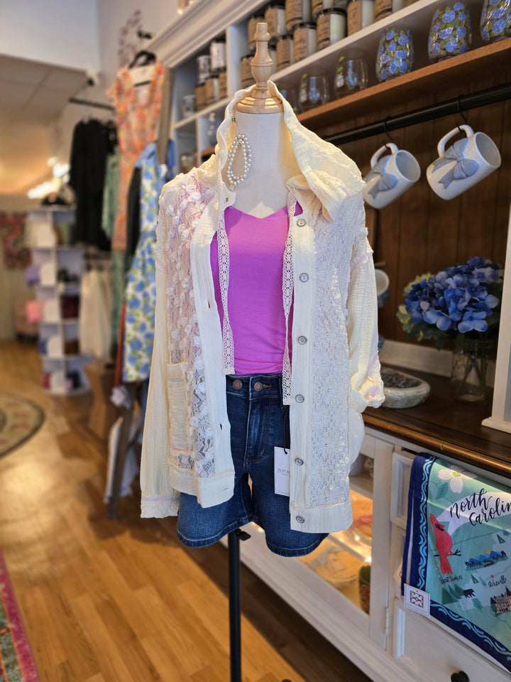 POL Floral Lace Patch Hoodie