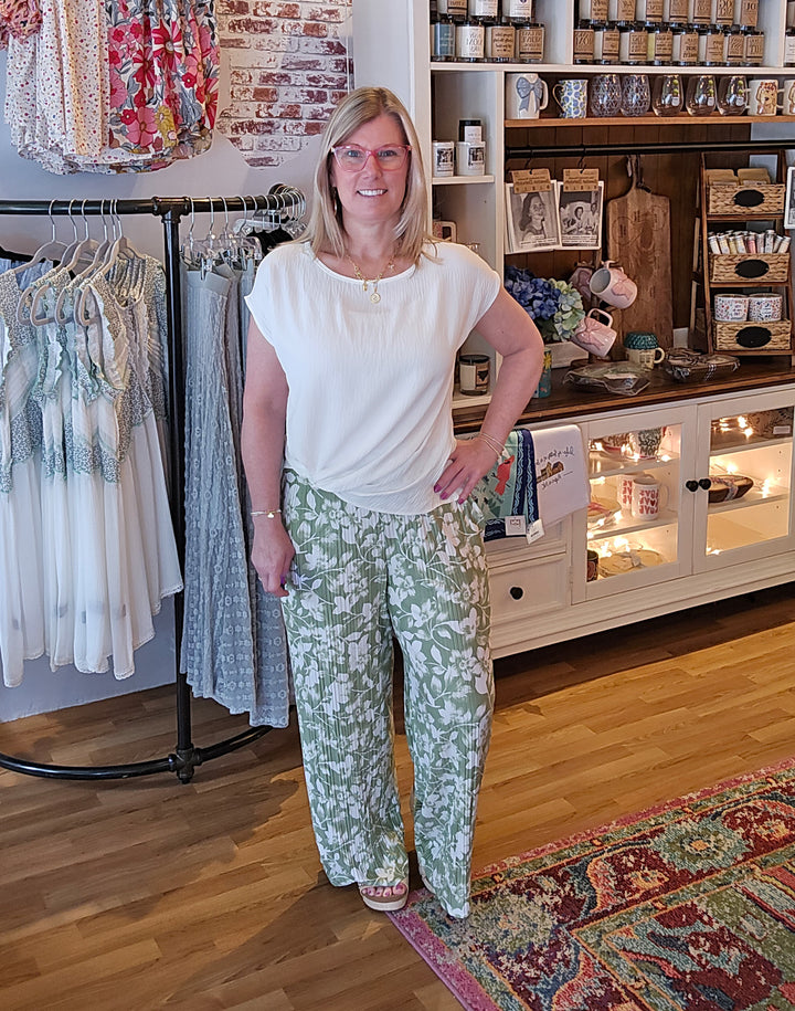 Floral Print Palazzo Pants in Green