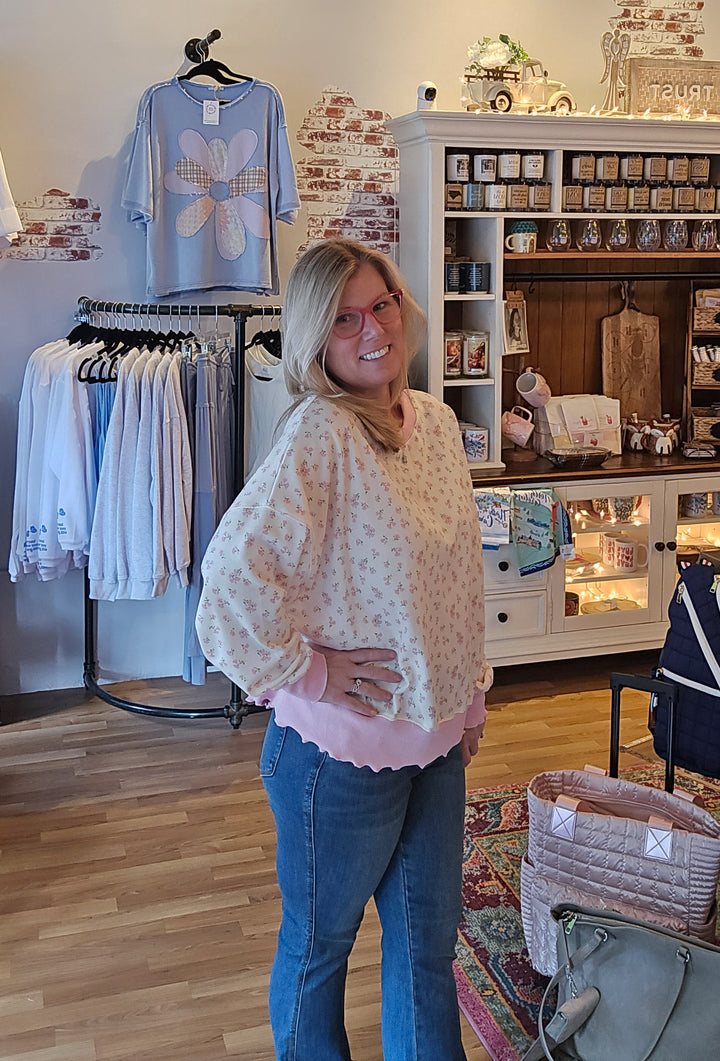 Ditsy Flower French Terry Sweatshirt in Pink